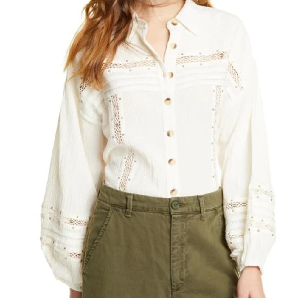 Free People Ivory Summer Stars Boho Flowy Button Down XS